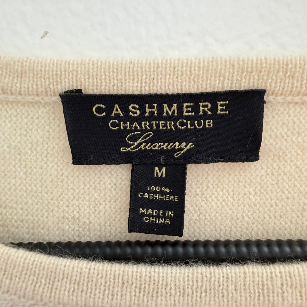 Charter Club Luxury 100% Cashmere Sweater M Cream Black Minimalist Basic - Picture 3 of 7